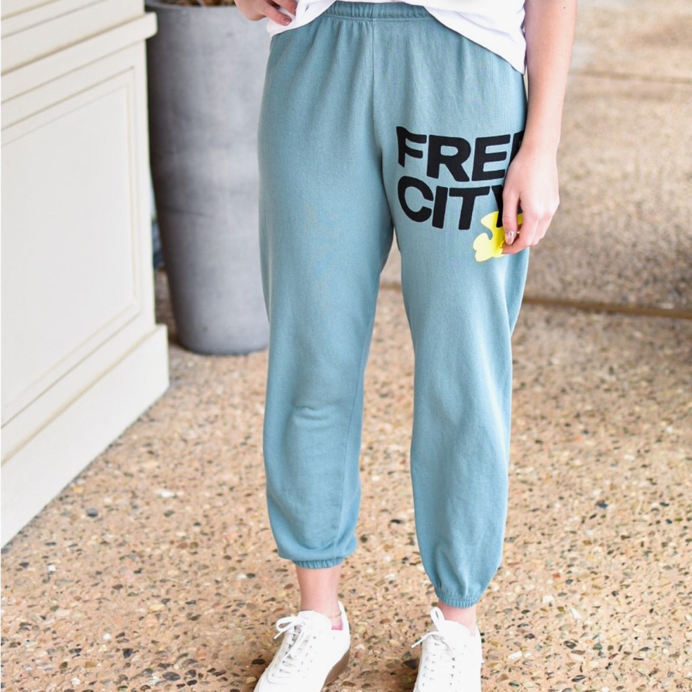 Freecity Blue Joggers with Black Text